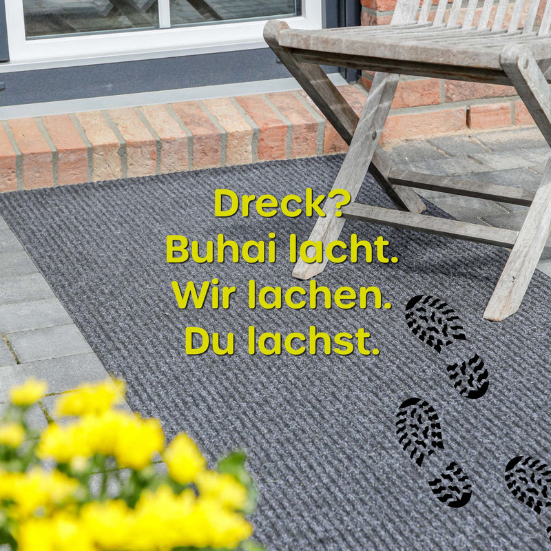 Buhai Läufer grau auf Terrasse mit Schuhabdrücken