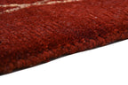 Handgeknüpfter tibetischer Teppich rot mit Retro Bordüre – Neuwertig