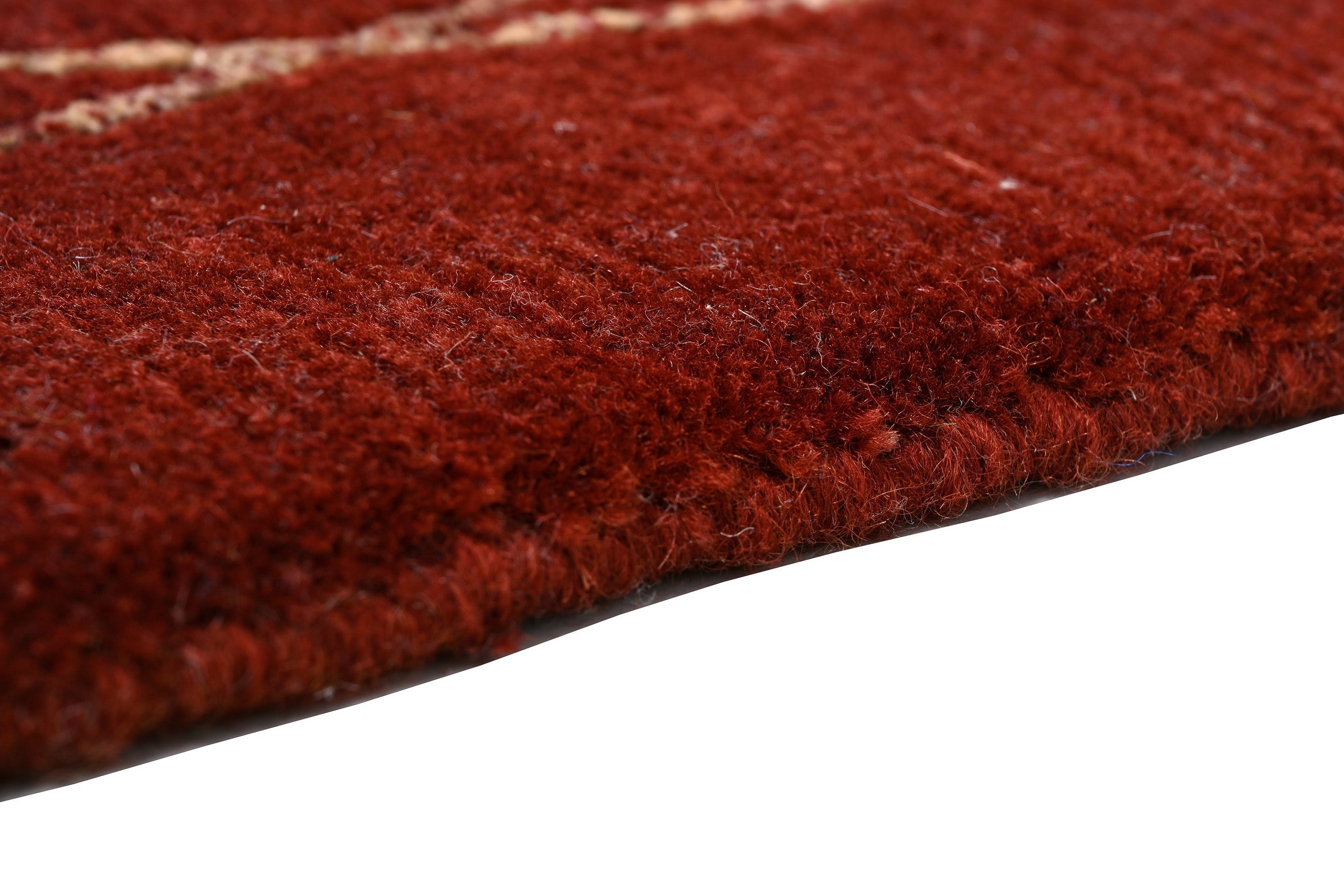 Handgeknüpfter tibetischer Teppich rot mit Retro Bordüre – Neuwertig