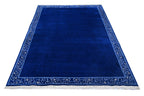 Handgeknüpfter tibetischer Teppich in blau mit Retro-Bordüre – Neuwertig