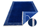Handgeknüpfter tibetischer Teppich in blau mit Retro-Bordüre – Neuwertig