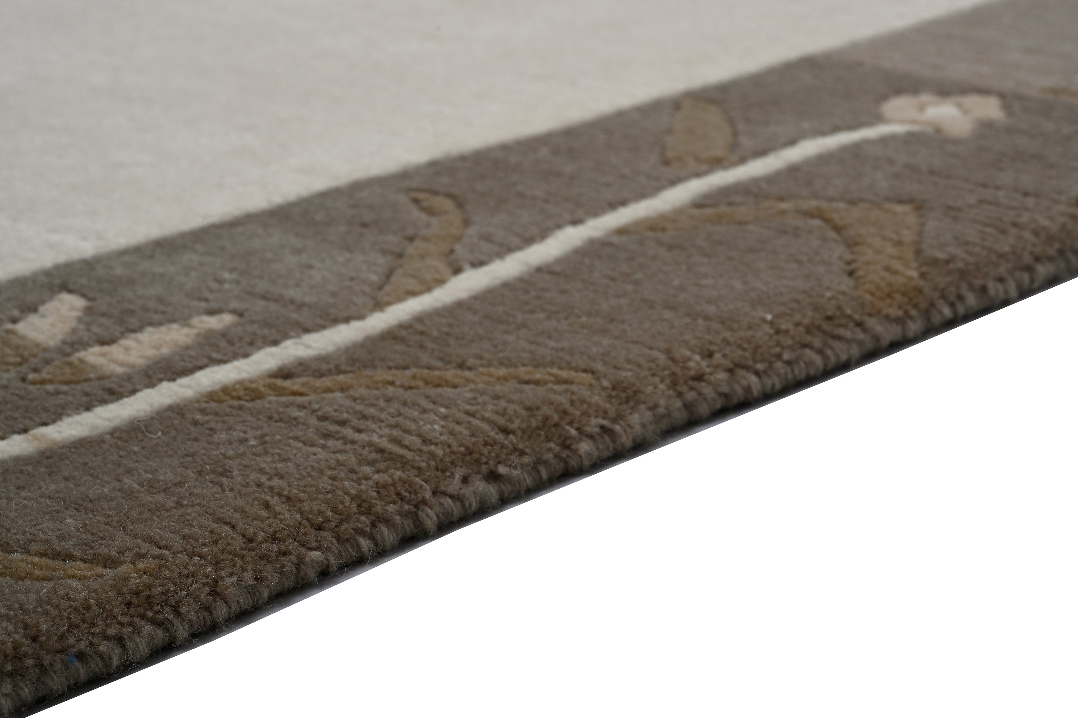 Handgeknüpfter Tibet Teppich in beige mit Retro Bordüre – Neuwertig