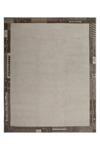 Handgeknüpfter Tibet Teppich in beige mit Retro Bordüre – Neuwertig