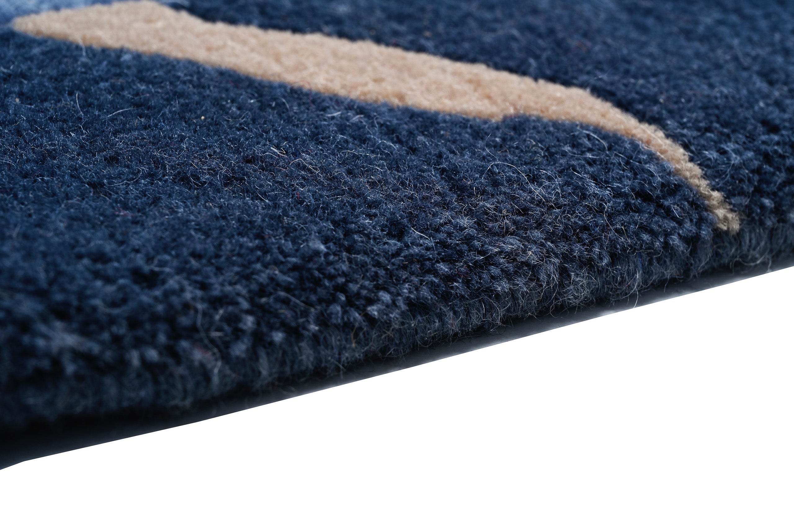 Handgeknüpfter tibetischer Teppich in blau grau mit Retro Bordüre – Neuwertig