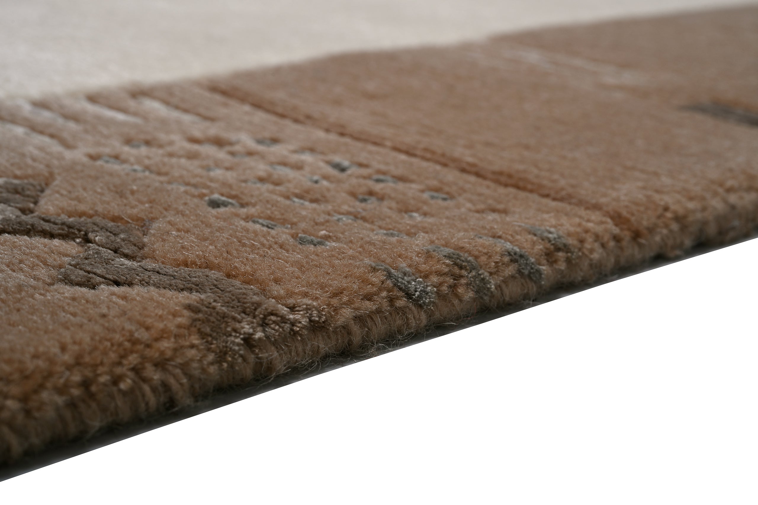 Handgeknüpfter Tibeter Teppich in beige mit Retro Bordüre – Neuwertig