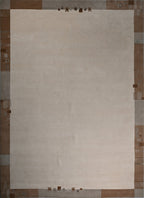 Handgeknüpfter Tibeter Teppich in beige mit Retro Bordüre – Neuwertig