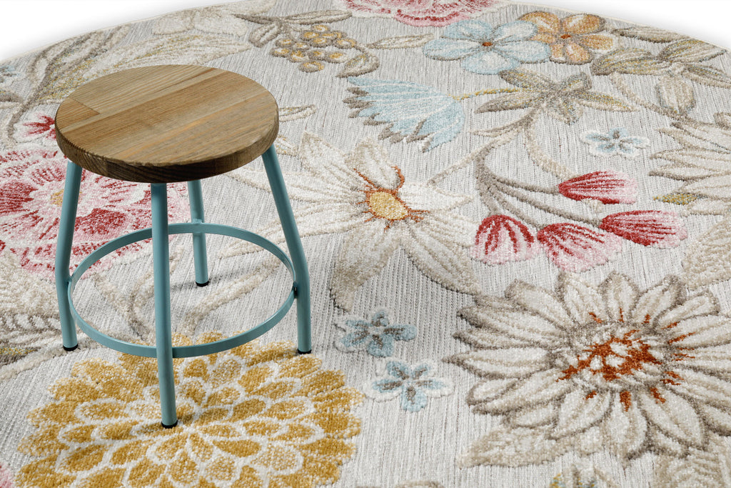 In & Outdoorteppich Rund Beige "Abloom" WECONhome