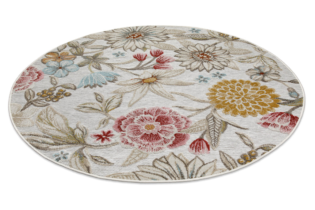 In & Outdoorteppich Rund Beige "Abloom" WECONhome