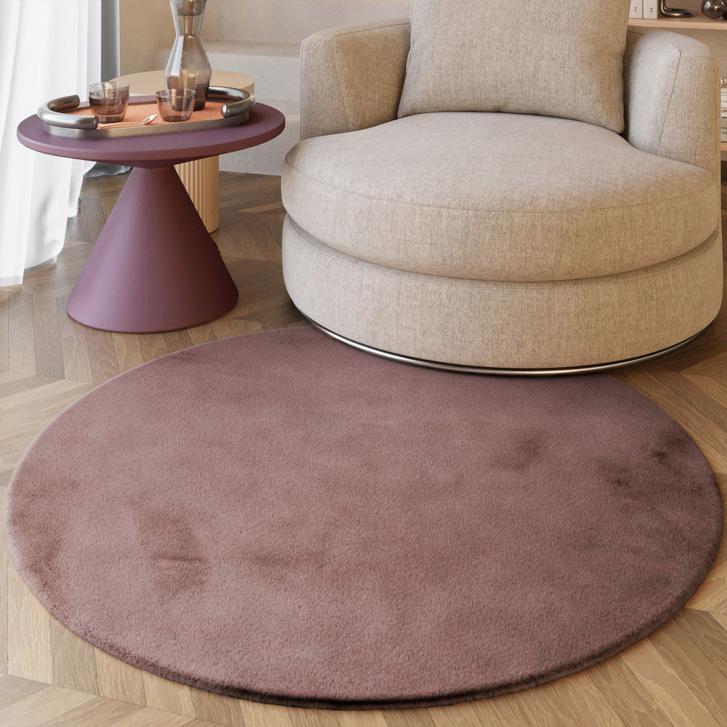 Esprit Kunstfell Teppich Rund Altrosa und sehr flauschig Hochflor "Alice"