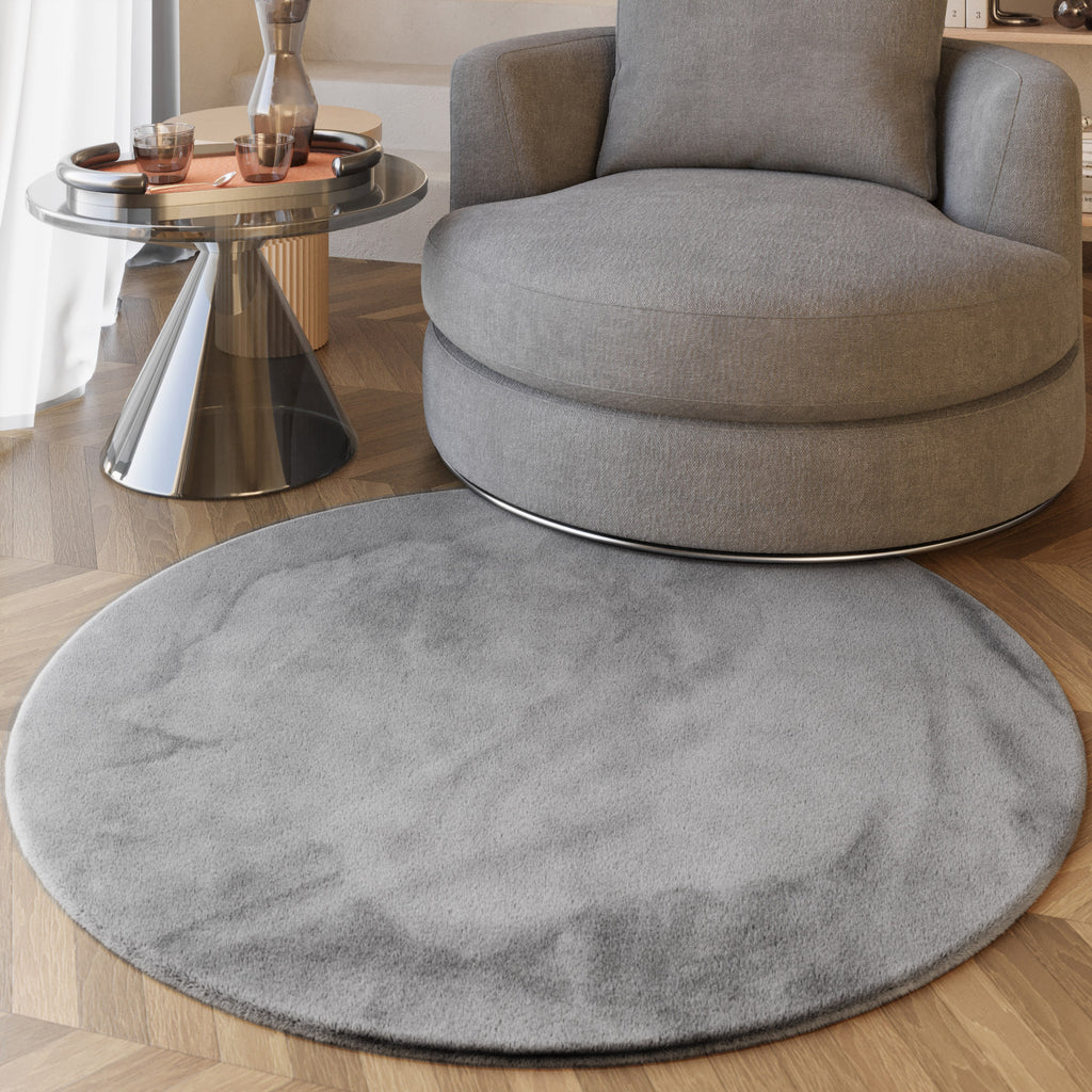 Esprit Kunstfell Teppich Rund Grau und sehr flauschig Hochflor "Alice"