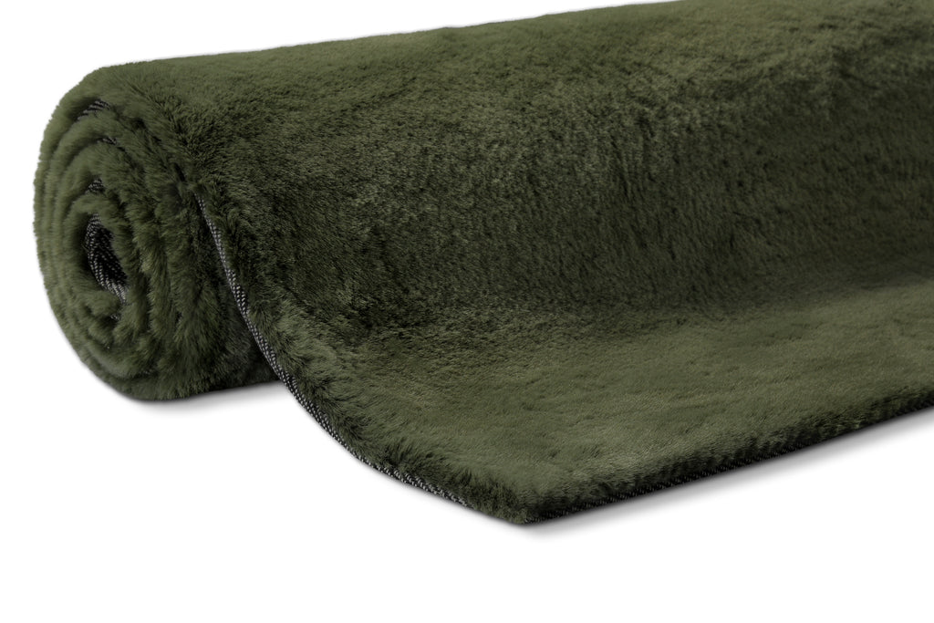 Hochflor Teppich Alice Oliv Grün aufgerollt Detailansicht