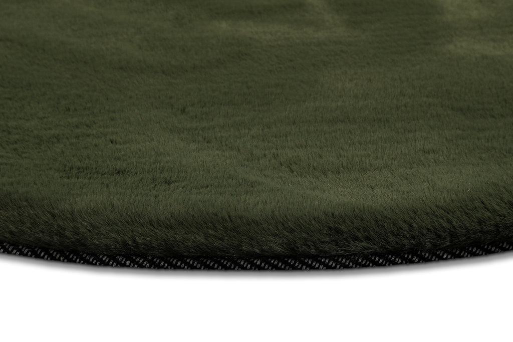 Hochflor Teppich Alice rund Oliv Grün Detailansicht Kante