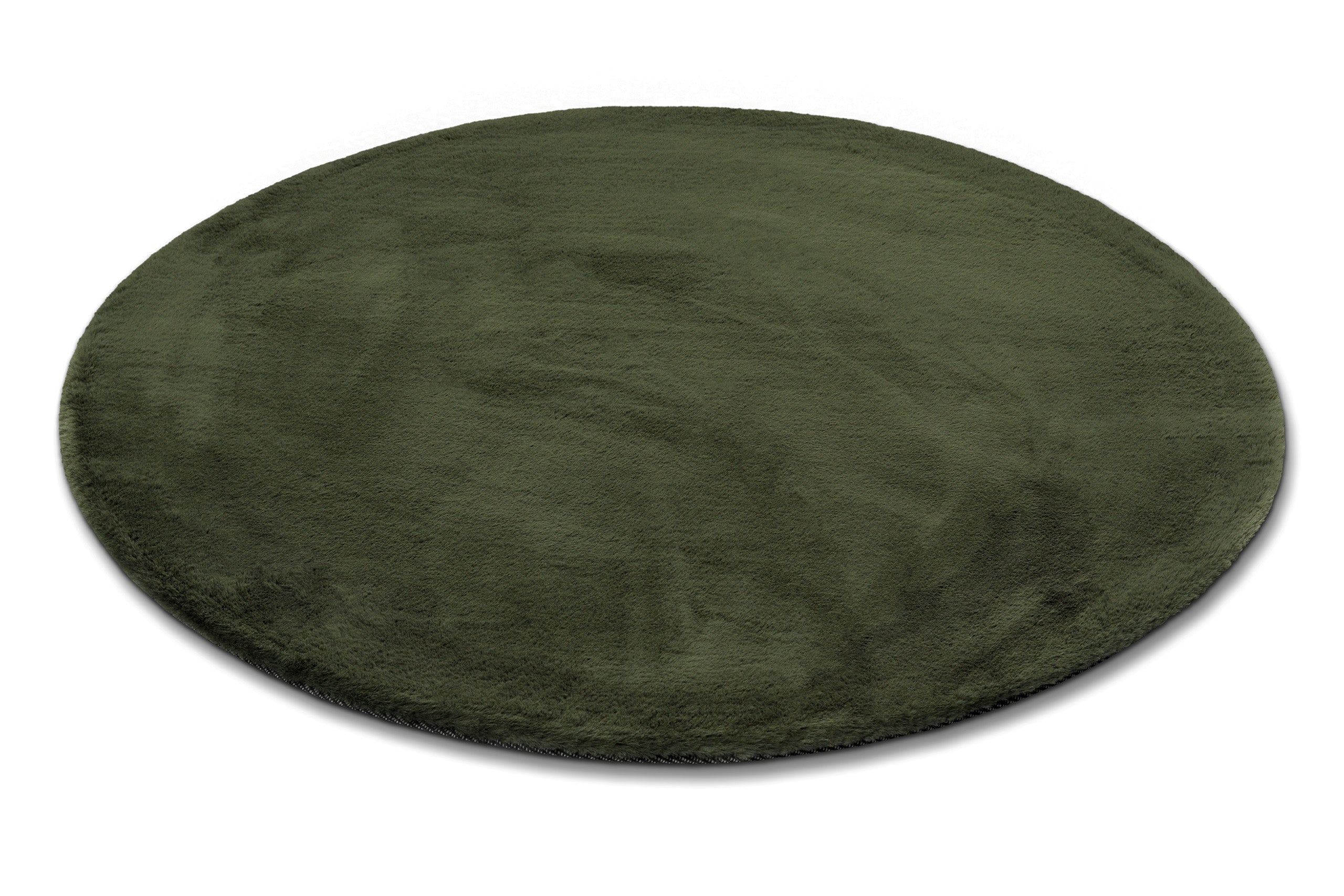 Hochflor Teppich Alice rund Oliv Grün Perspektive