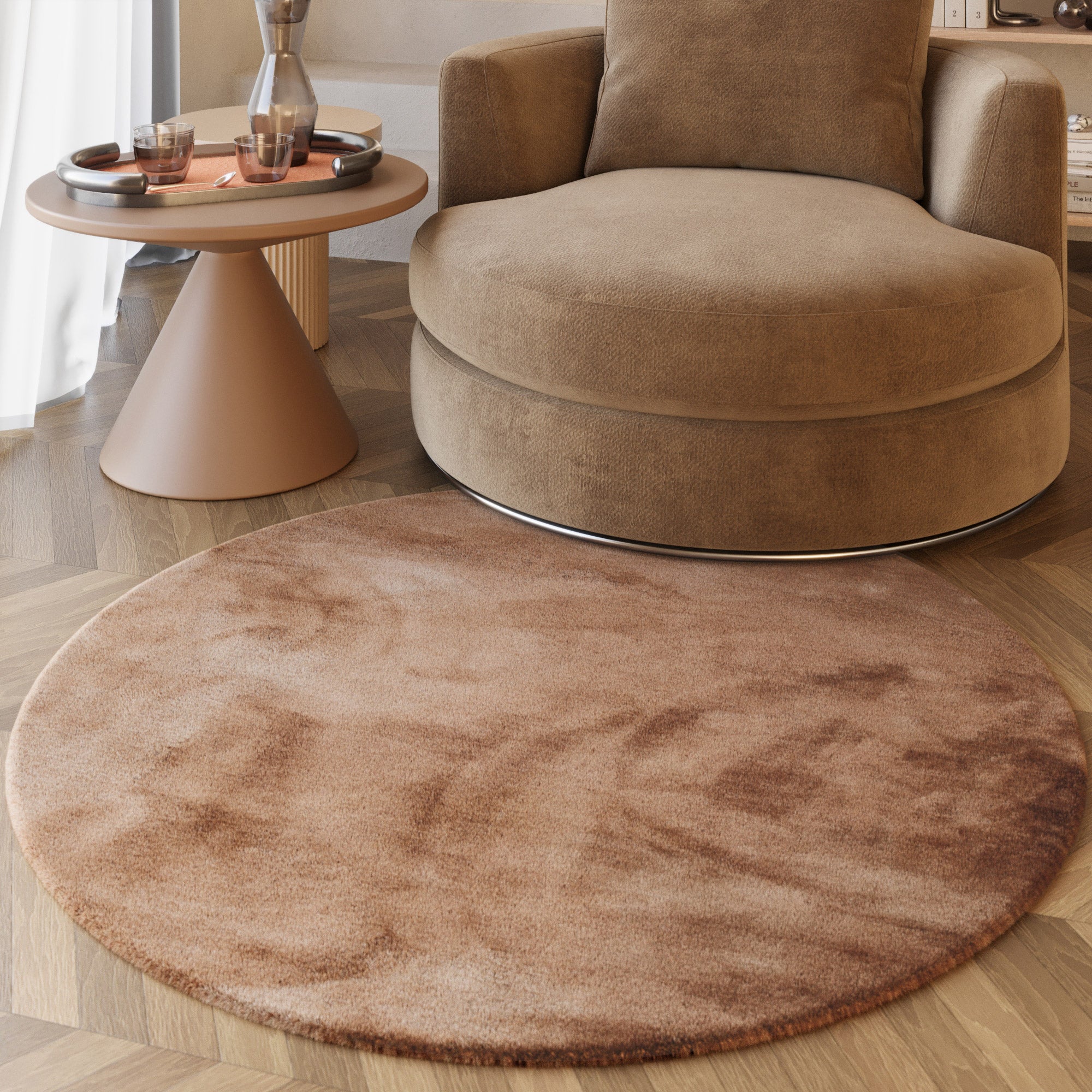 Esprit Teppich Rund Puder Rosa und sehr flauschig Hochflor "Alice"
