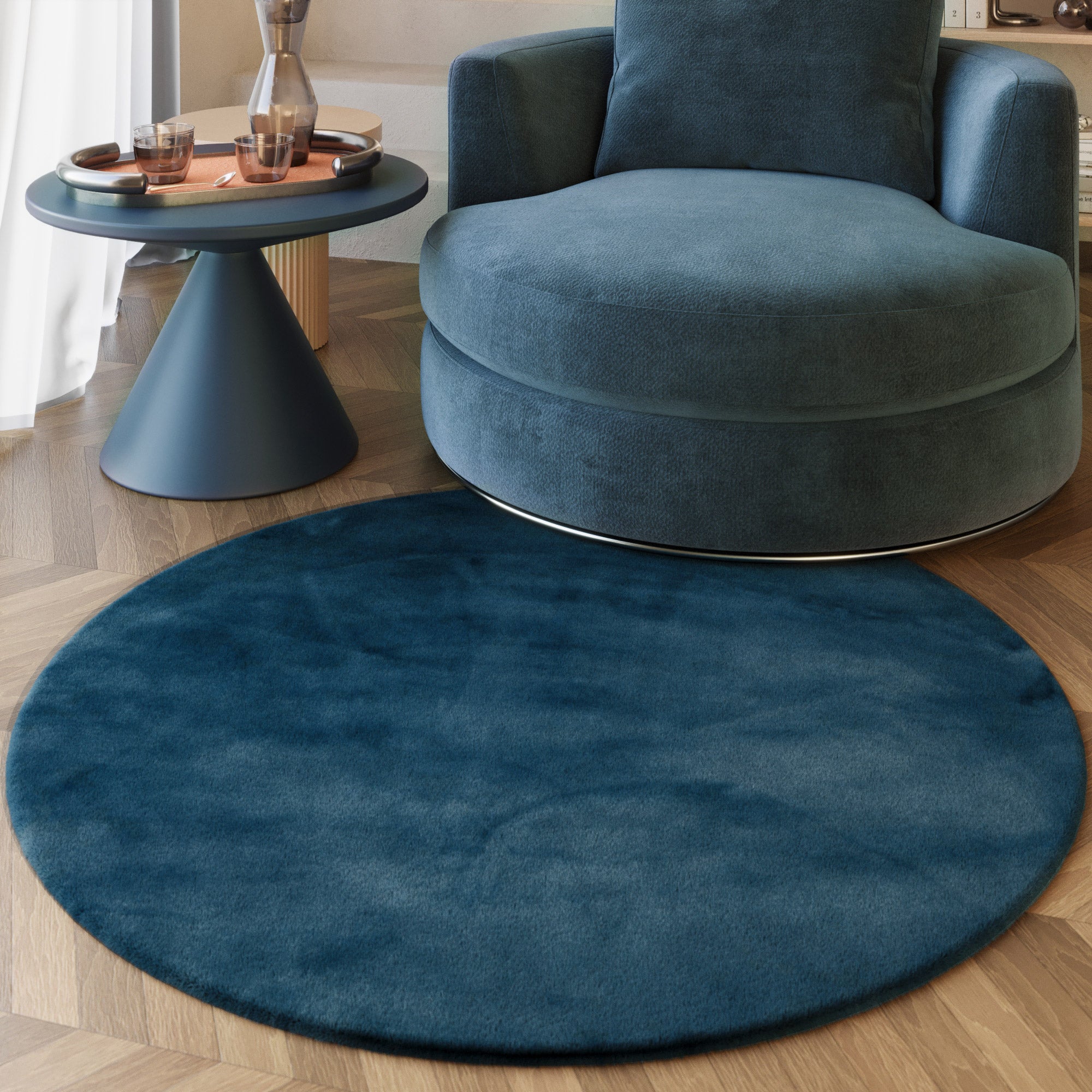 Esprit Kunstfell Teppich Rund Petrol und sehr flauschig Hochflor "Alice"