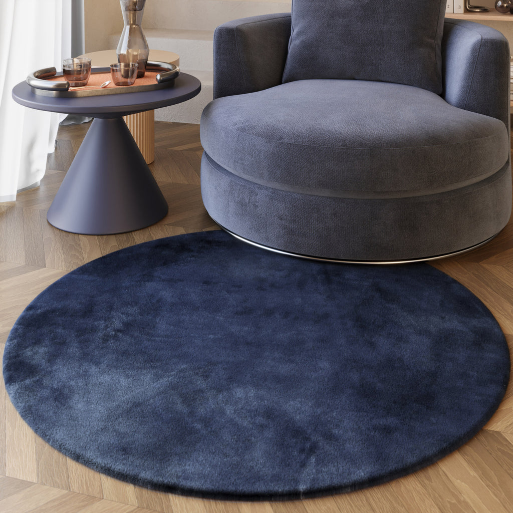 Esprit Kunstfell Teppich Rund Dunkelblau und sehr flauschig Hochflor "Alice"