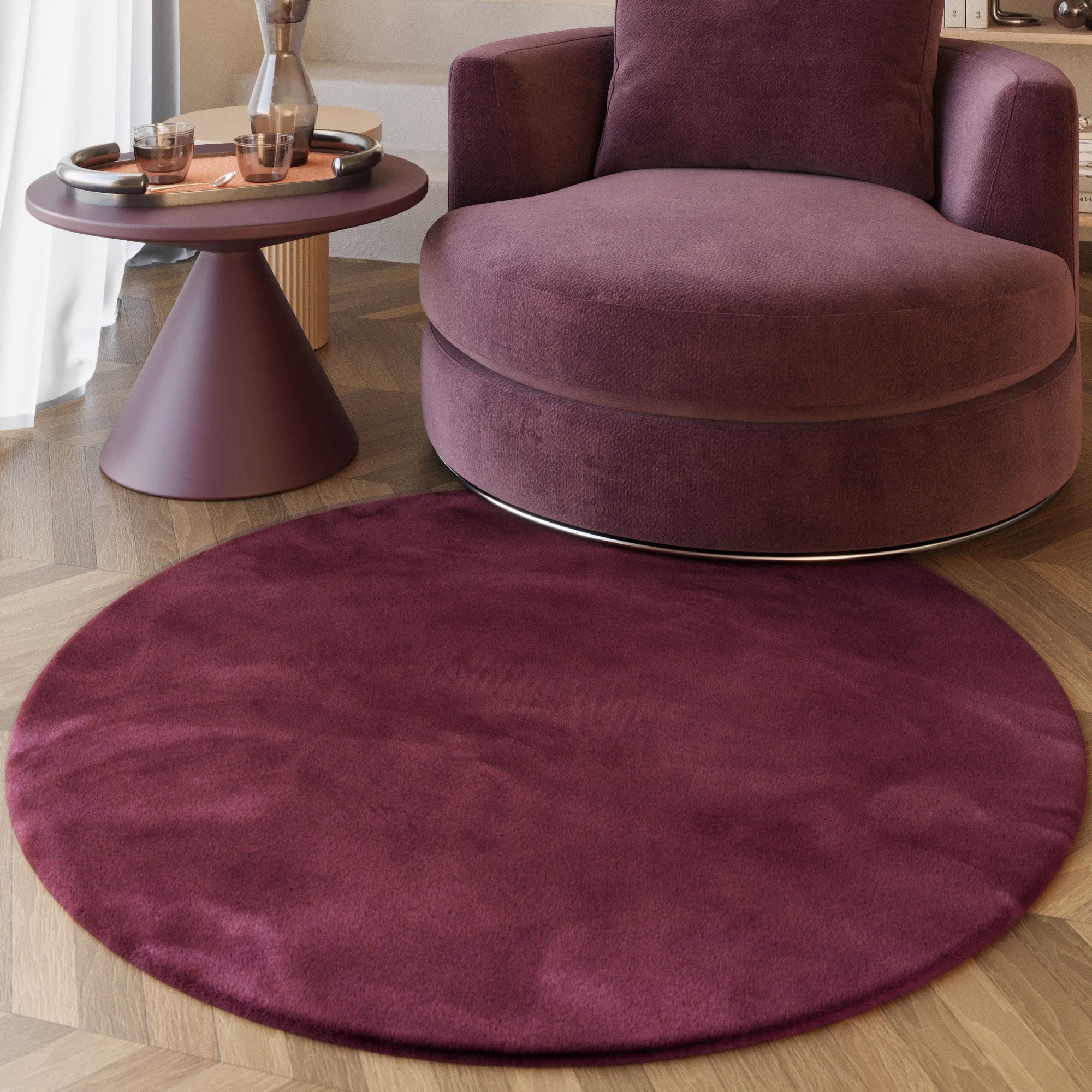 Esprit Kunstfell Teppich Rund Violett und sehr flauschig Hochflor "Alice"