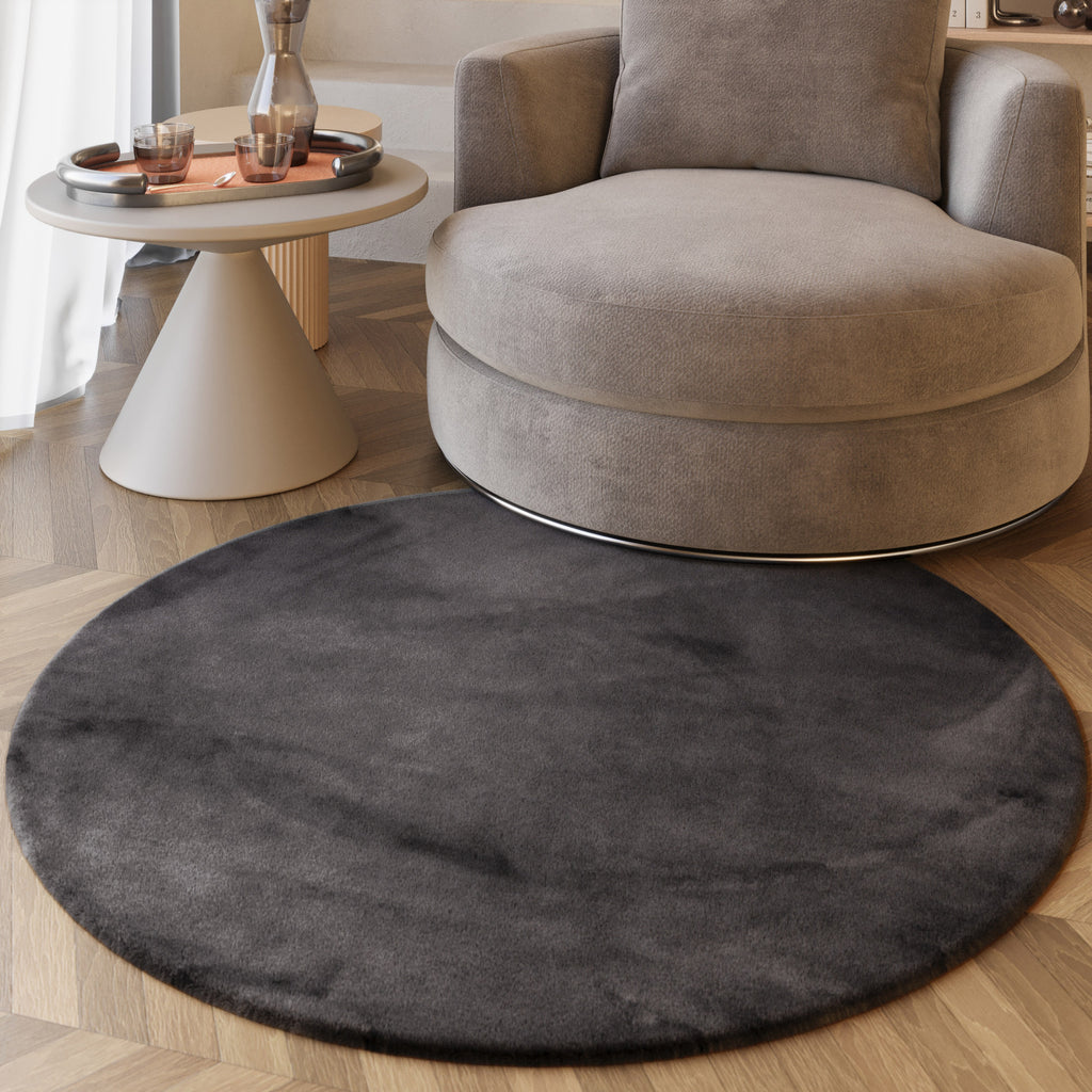 Esprit Kunstfell Teppich Rund Anthrazit und sehr flauschig Hochflor "Alice"