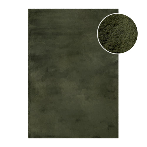 Hochflor Teppich Anna Oliv Grün Front mit Detailansicht
