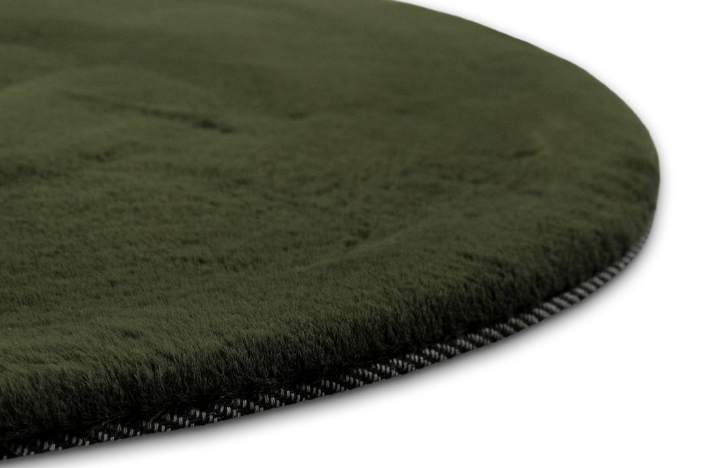 Hochflor Teppich Anna rund Oliv Grün Detailansicht Kante