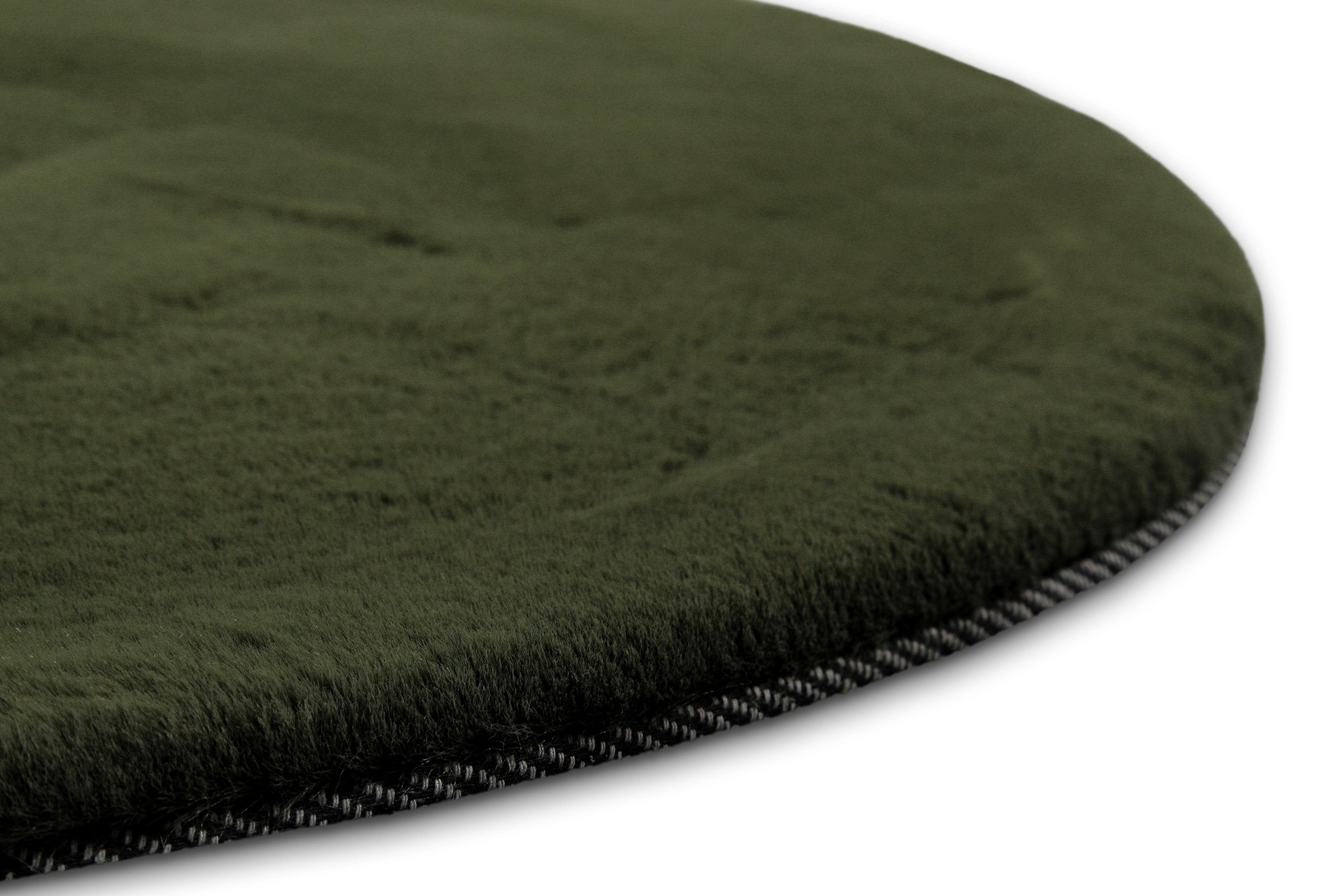 Hochflor Teppich Anna rund Oliv Grün Detailansicht Kante