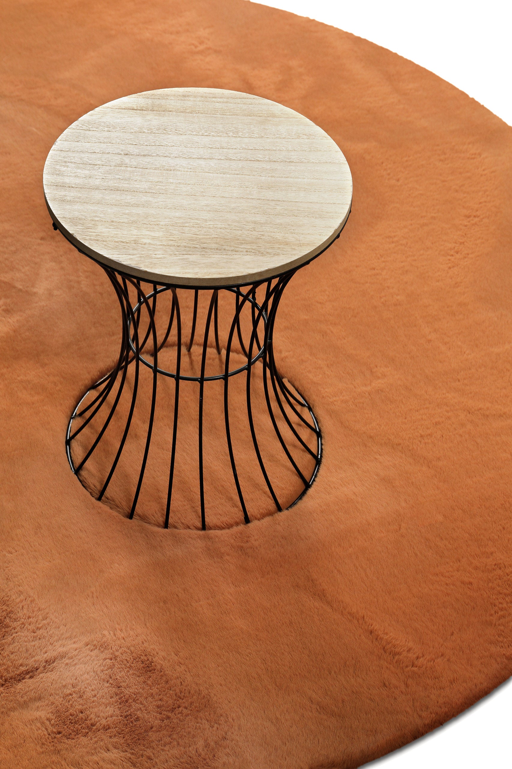 Kunstfell Teppich Rund Terracotta flauschig und weich "Anna" WECONhome Basics