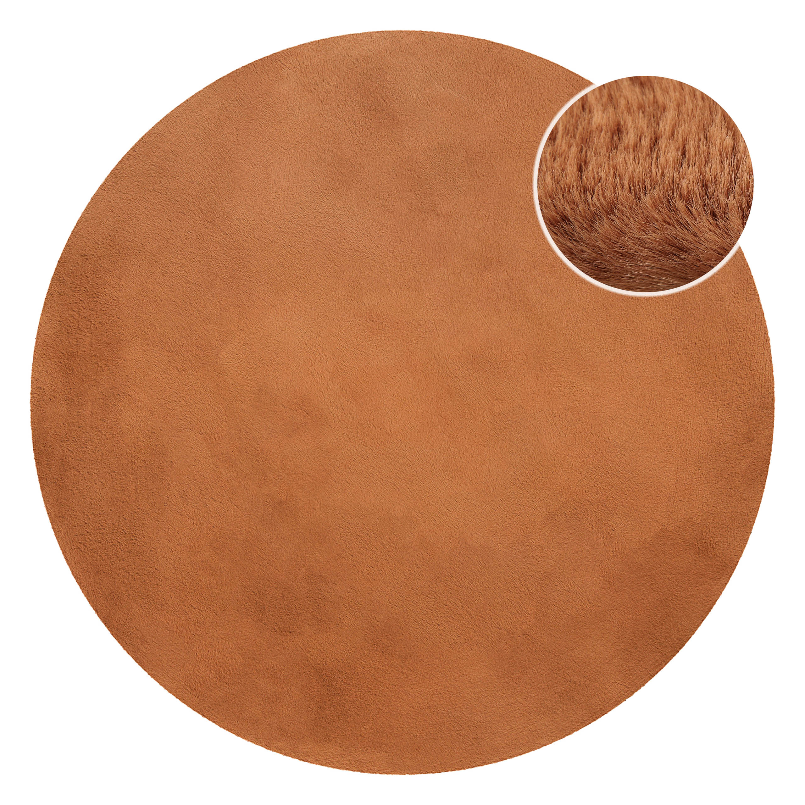 Kunstfell Teppich Rund Terracotta flauschig und weich "Anna" WECONhome Basics