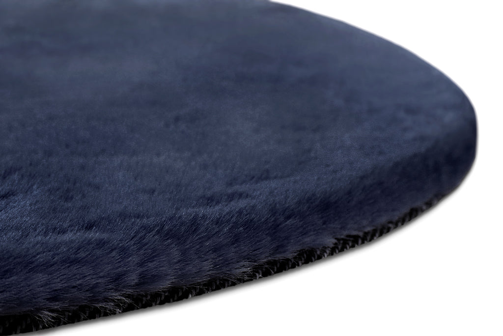 Kunstfell Teppich Rund Dunkelblau flauschig und weich "Anna" WECONhome Basics