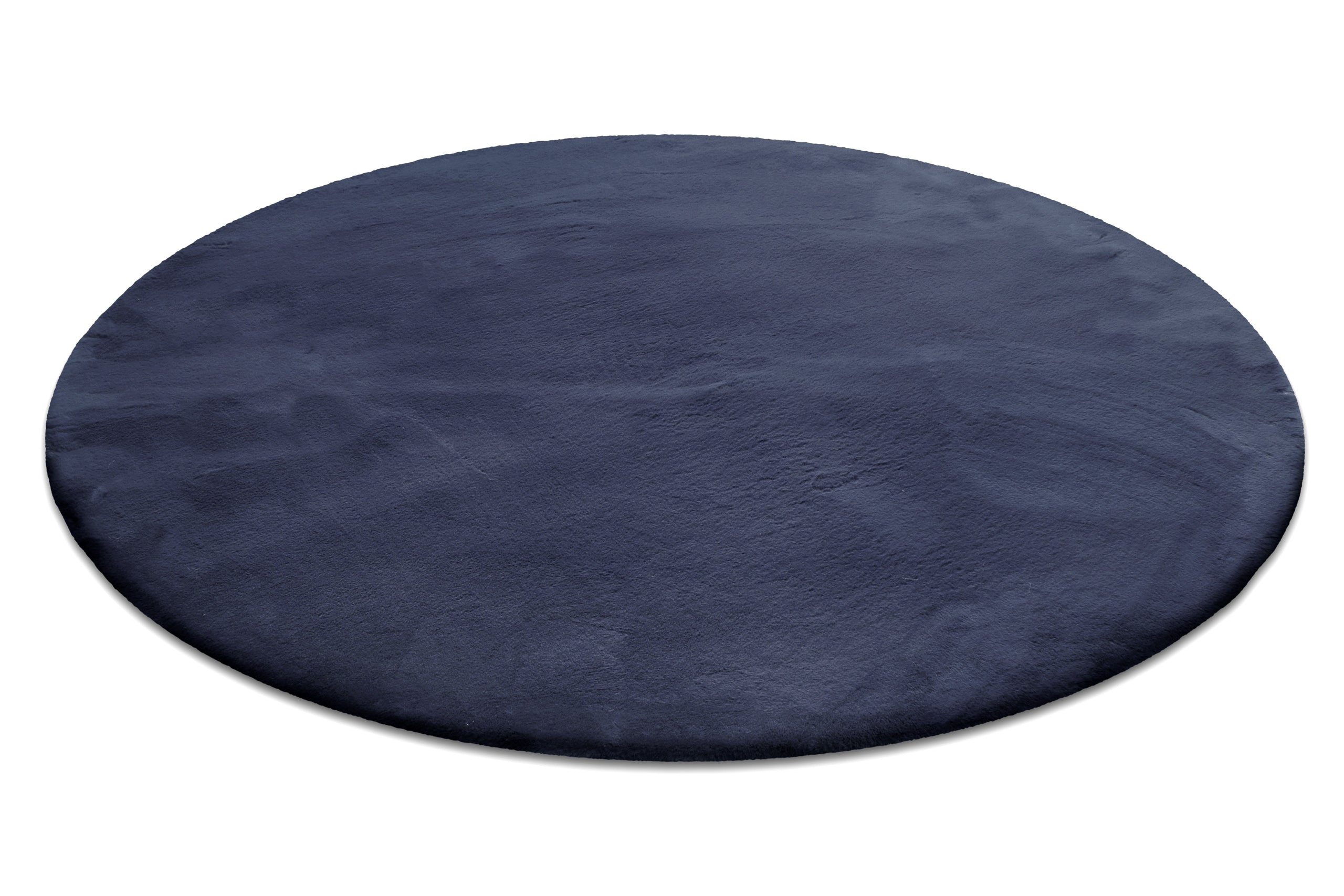 Kunstfell Teppich Rund Dunkelblau flauschig und weich "Anna" WECONhome Basics