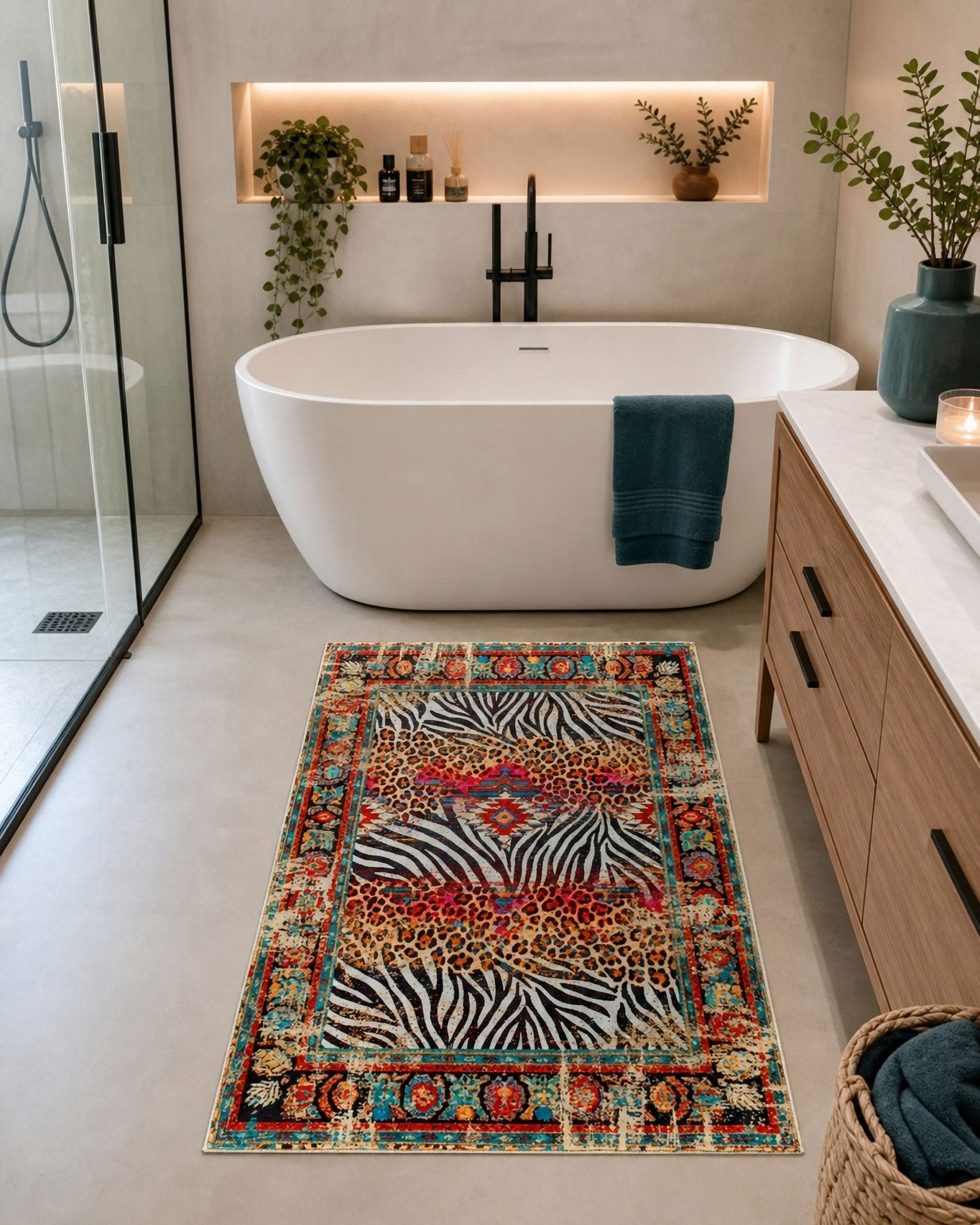 Vintage Badteppich Multi "Boho Safari" mit Animal Print WECONhome