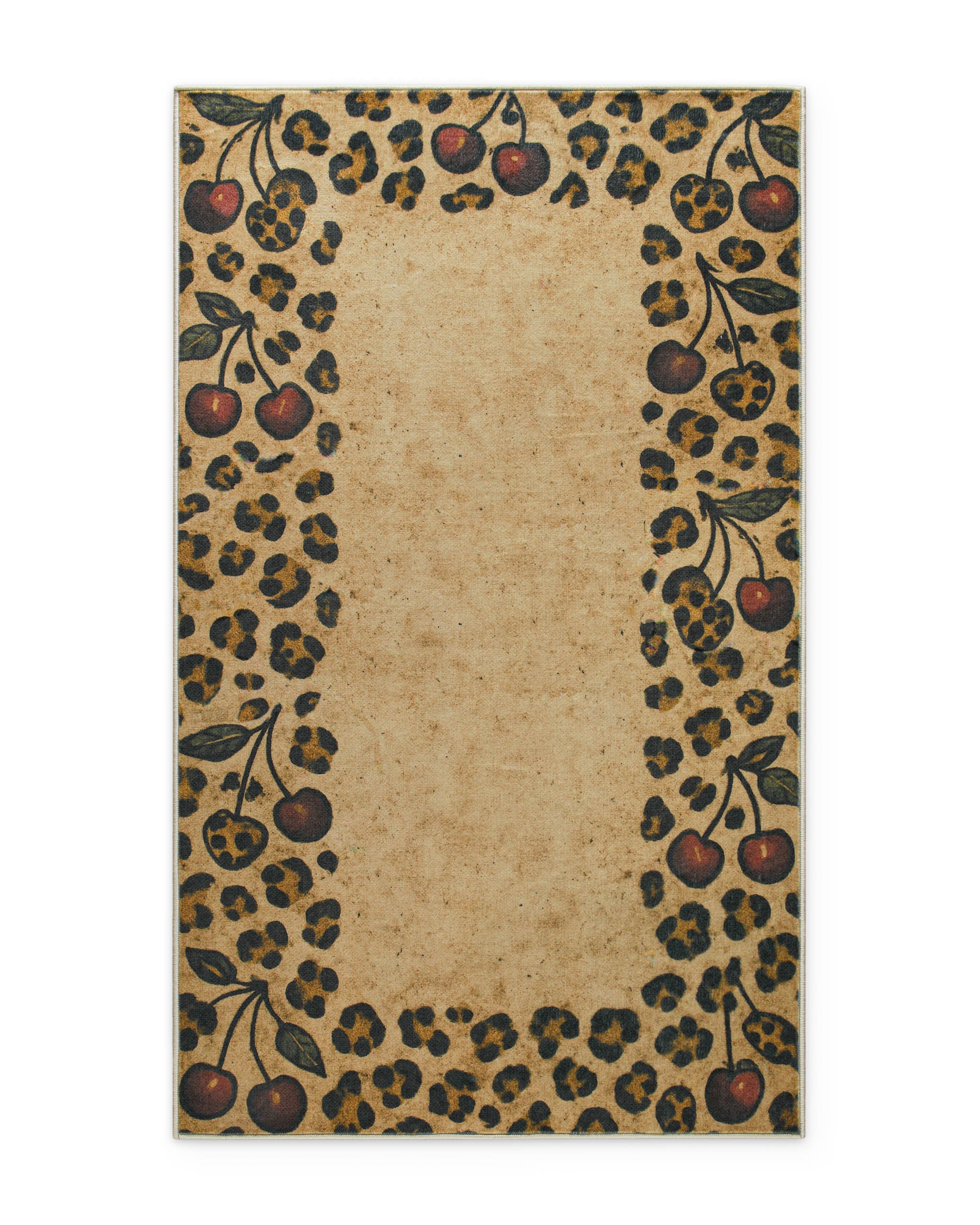 Badteppich Catwalk als Freisteller mit Leopardenmuster, Kirschmotiven und Vintage-Design.