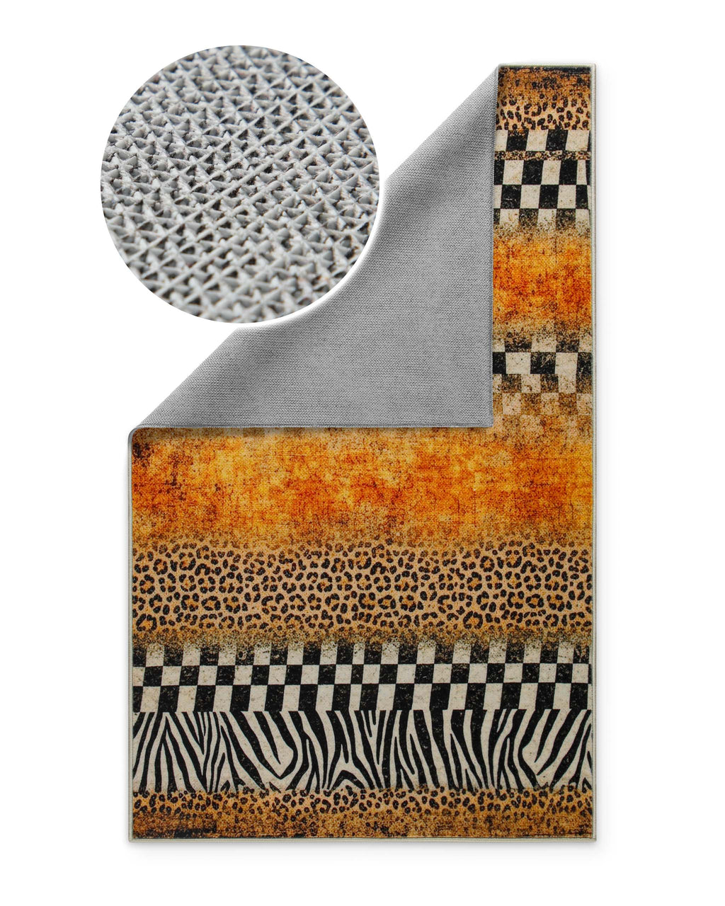 Rückseite des Badteppichs Jungle Stripes mit rutschhemmender Beschichtung im Detail.