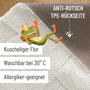 {"class" => "product-thumbnails__image", "alt" => "Badteppich von BathKing by WECONhome Davie Weiß Detailaufnahme Flor auf Holzfußboden, eingeblendete Hinweise zu rutschhemmender Rückseite und Waschbarkeit"}