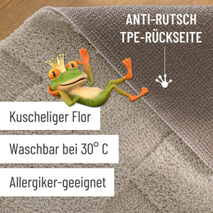 {"class" => "product-thumbnails__image", "alt" => "Badteppich von BathKing by WECONhome Davie Grau Detailaufnahme Flor auf Holzfußboden, eingeblendete Hinweise zu rutschhemmender Rückseite und Waschbarkeit"}