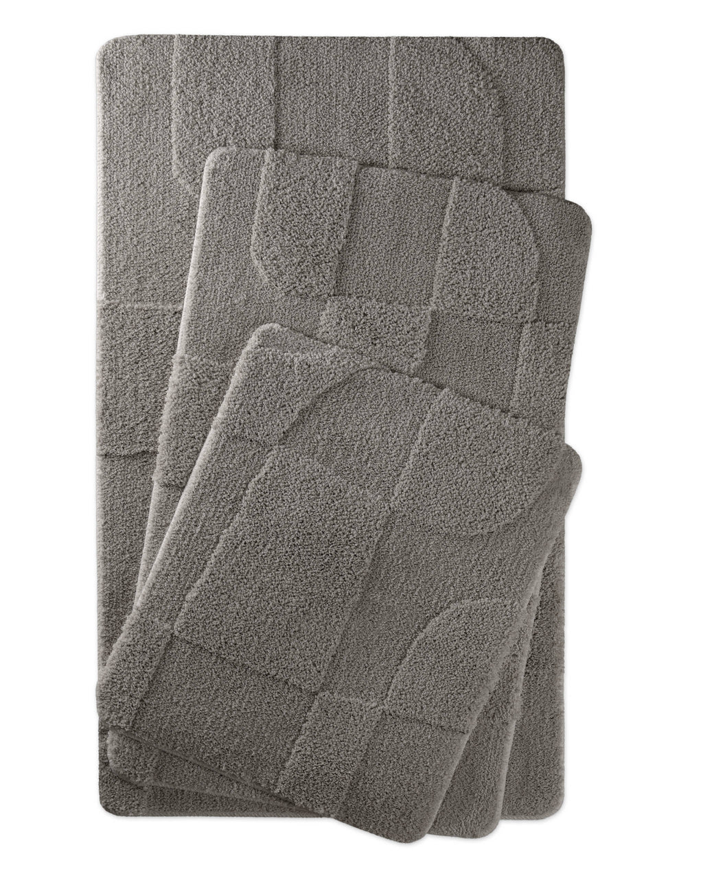 Badteppich von BathKing by WECONhome Davie Basalt Grau zwei rechteckige Matten übereinander gelegt, Draufsicht mit geometrischem Reliefmuster