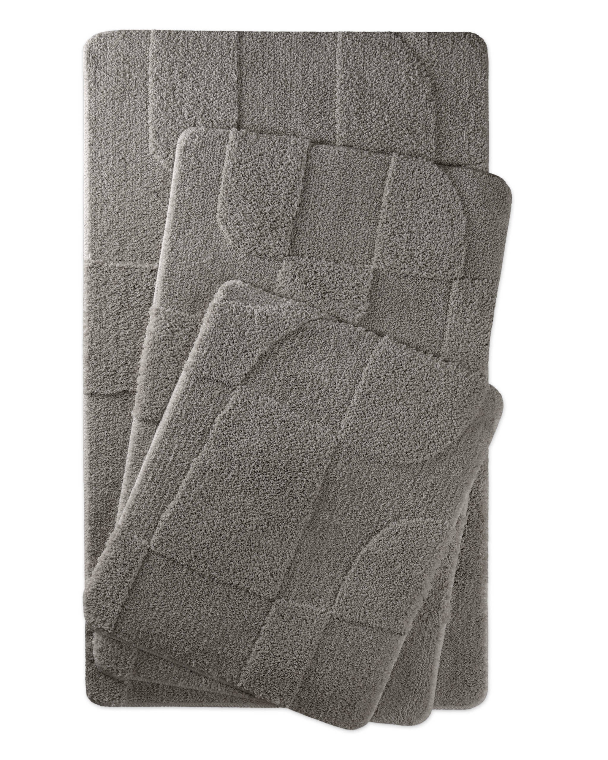 Badteppich von BathKing by WECONhome Davie Basalt Grau zwei rechteckige Matten übereinander gelegt, Draufsicht mit geometrischem Reliefmuster