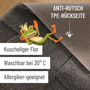 {"class" => "product-thumbnails__image", "alt" => "Badteppich von BathKing by WECONhome Davie Basalt Grau Detailaufnahme Flor auf Holzfußboden, eingeblendete Hinweise zu rutschhemmender Rückseite und Waschbarkeit"}