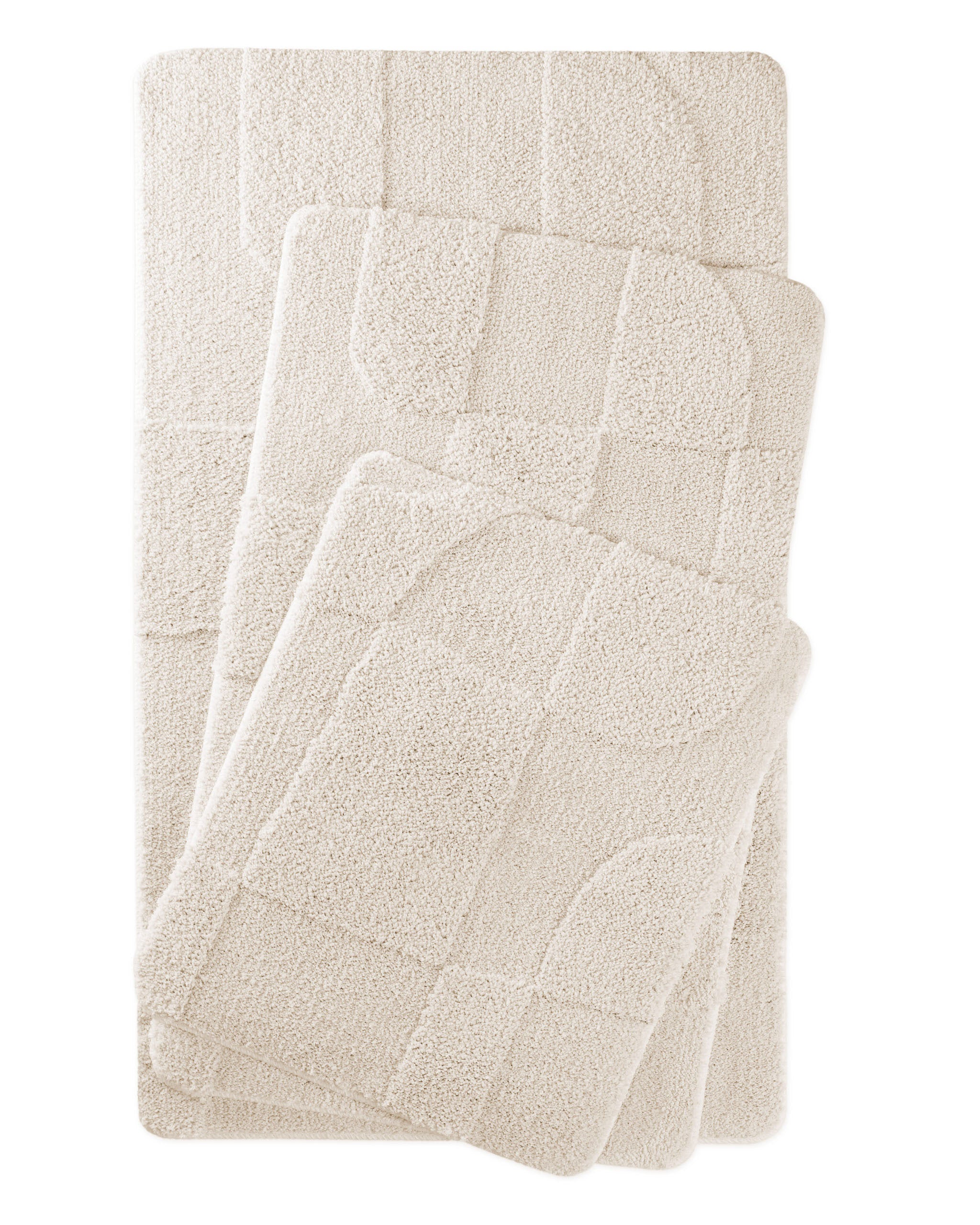 Badteppich von BathKing by WECONhome Davie Creme Weiß zwei rechteckige Matten übereinander gelegt, Draufsicht mit geometrischem Reliefmuster