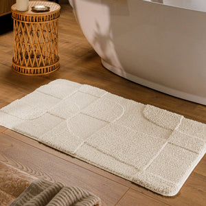 {"class" => "product-thumbnails__image", "alt" => "Badteppich von BathKing by WECONhome Davie Creme Weiß rechteckig im Badezimmer vor Badewanne auf Holzboden liegend, Strukturmuster im Flor sichtbar"}