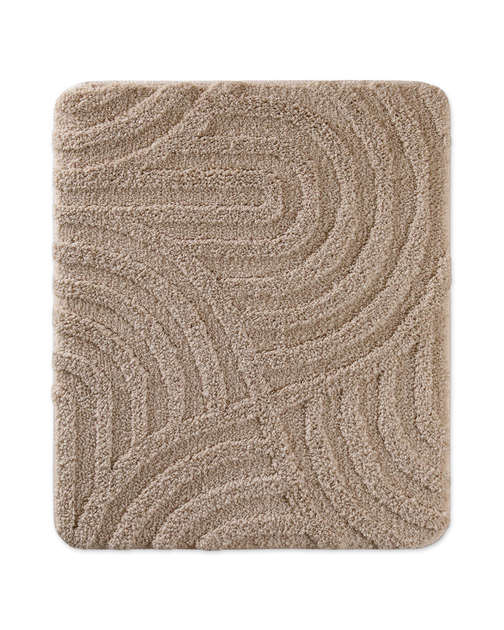 Badteppich von BathKing by WECONhome Fiete Sand Beige rechteckig 55x65 cm, Draufsicht auf Matte mit eingeprägtem Linienmuster auf hellem Hintergrund