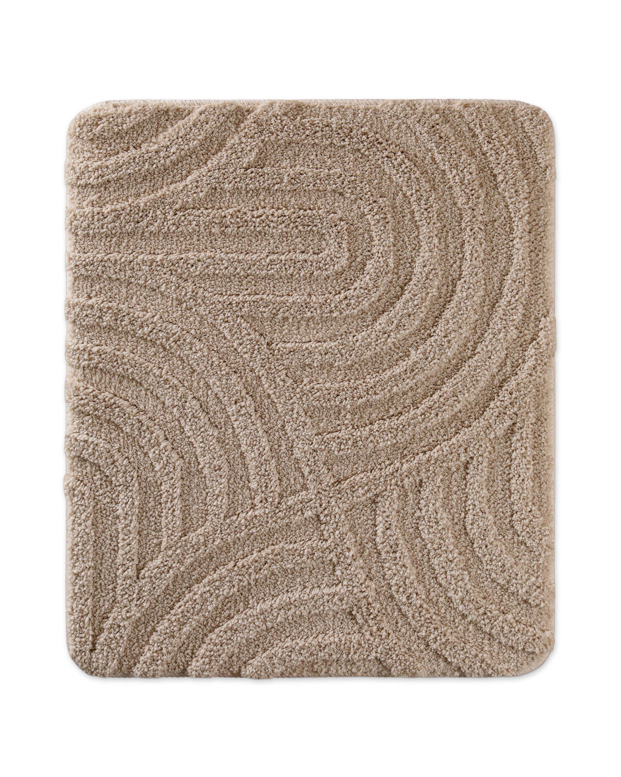 Badteppich von BathKing by WECONhome Fiete Sand Beige rechteckig 55x65 cm, Draufsicht auf Matte mit eingeprägtem Linienmuster auf hellem Hintergrund