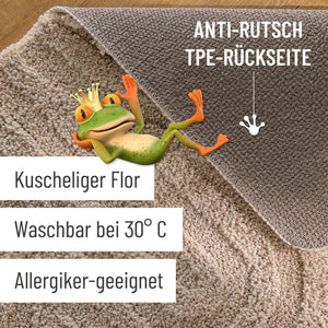 {"class" => "product-thumbnails__image", "alt" => "Badteppich von BathKing by WECONhome Fiete Sand Beige Detailaufnahme Flor auf Holzfußboden, eingeblendete Hinweise zu rutschhemmender Rückseite und Waschbarkeit"}