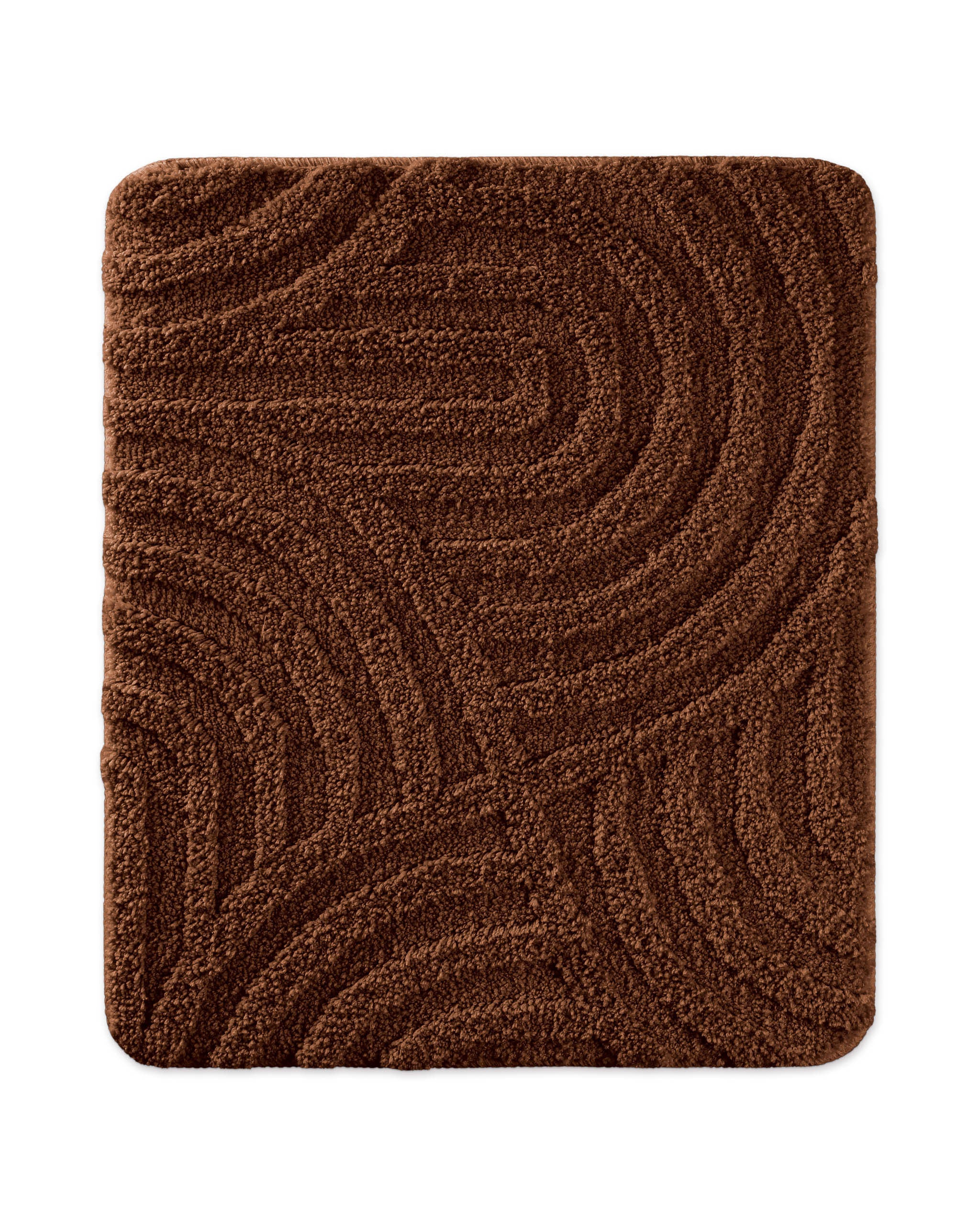Badteppich von BathKing by WECONhome Fiete Braun rechteckig 55x65 cm, Draufsicht auf Matte mit eingeprägtem Linienmuster auf hellem Hintergrund