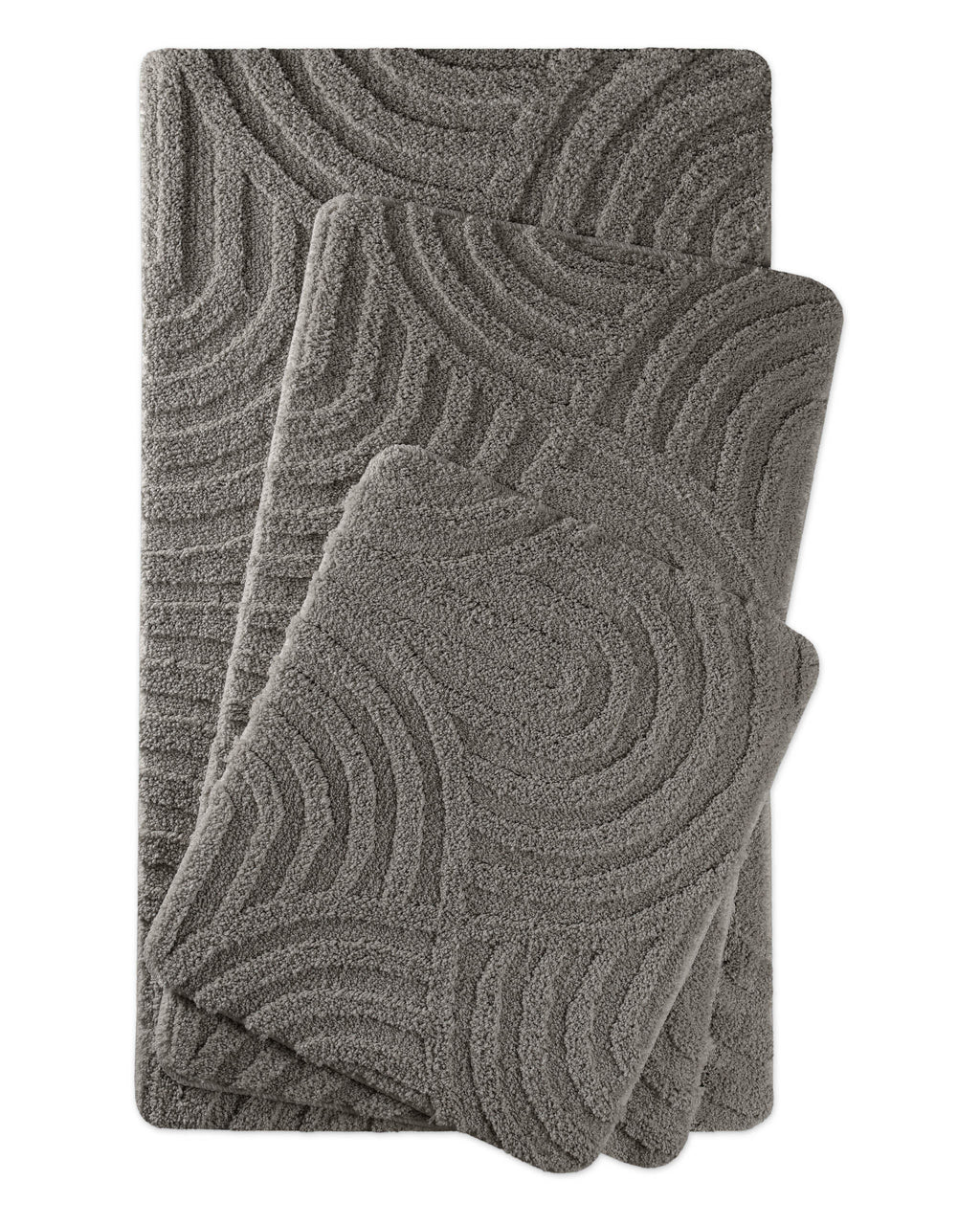 Badteppich von BathKing by WECONhome Fiete Basalt Grau zwei rechteckige Matten übereinander gelegt, Draufsicht mit geometrischem Reliefmuster