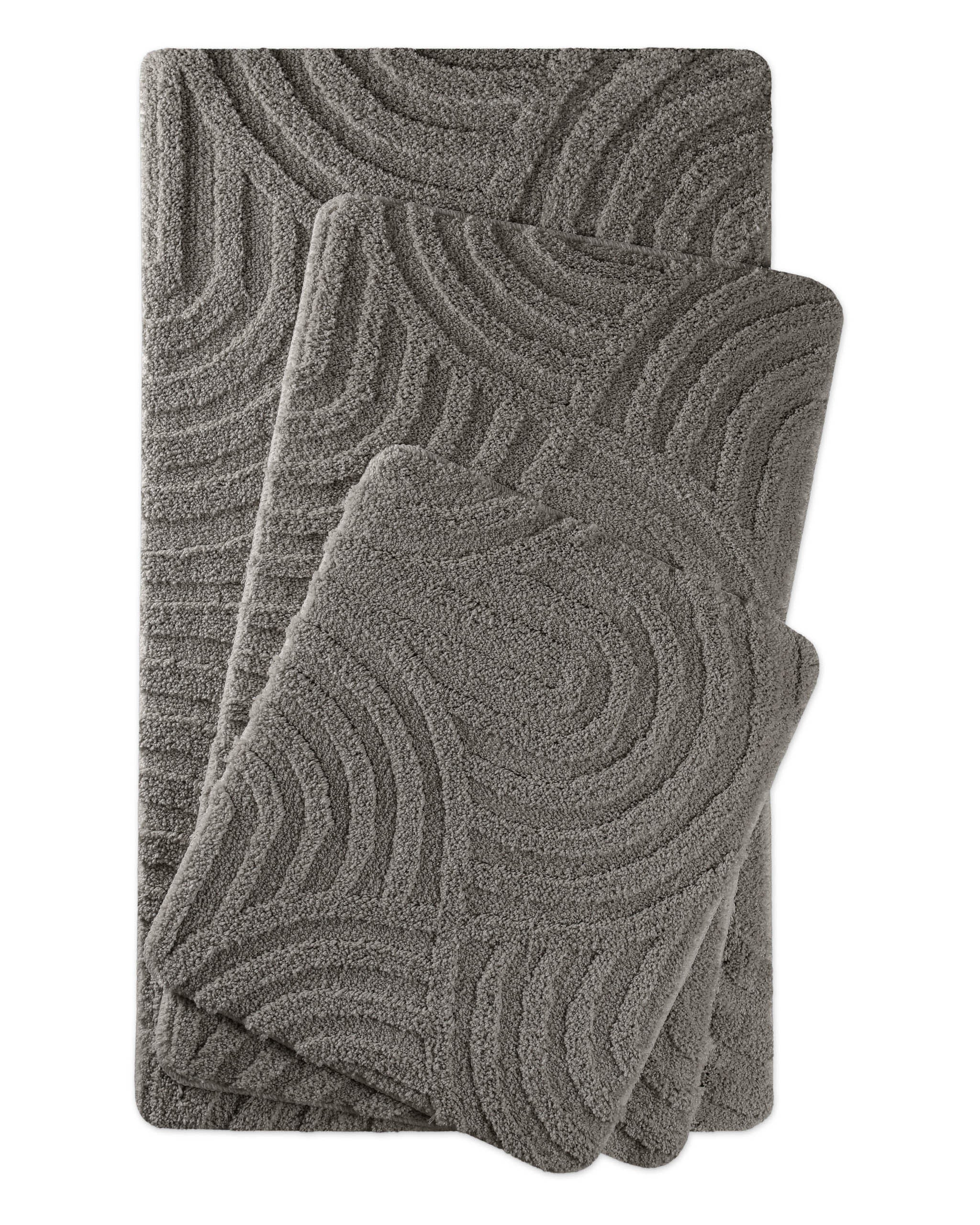 Badteppich von BathKing by WECONhome Fiete Basalt Grau zwei rechteckige Matten übereinander gelegt, Draufsicht mit geometrischem Reliefmuster