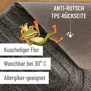 {"class" => "product-thumbnails__image", "alt" => "Badteppich von BathKing by WECONhome Fiete Basalt Grau Detailaufnahme Flor auf Holzfußboden, eingeblendete Hinweise zu rutschhemmender Rückseite und Waschbarkeit"}