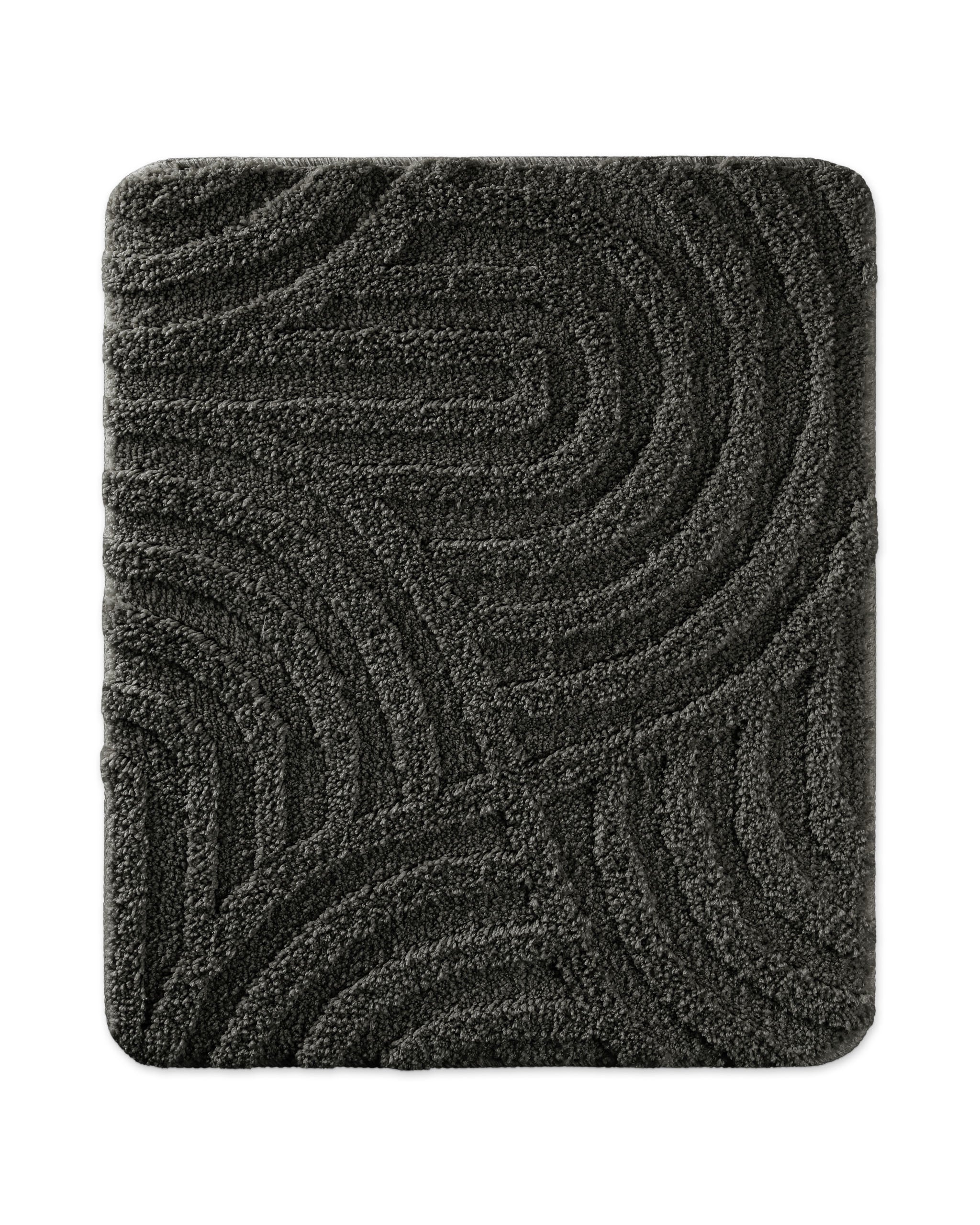 Badteppich von BathKing by WECONhome Fiete Anthrazit Grau rechteckig 55x65 cm, Draufsicht auf Matte mit eingeprägtem Linienmuster auf hellem Hintergrund