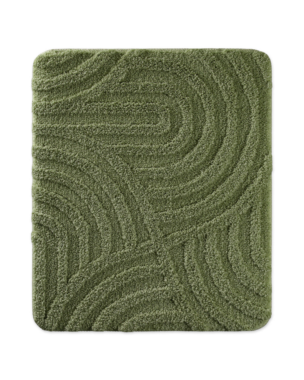 Badteppich von BathKing by WECONhome Fiete Reseda Grün rechteckig 55x65 cm, Draufsicht auf Matte mit eingeprägtem Linienmuster auf hellem Hintergrund