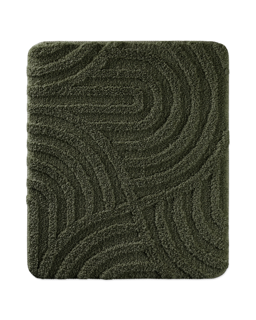 Badteppich von BathKing by WECONhome Fiete Kiefer Grün rechteckig 55x65 cm, Draufsicht auf Matte mit eingeprägtem Linienmuster auf hellem Hintergrund