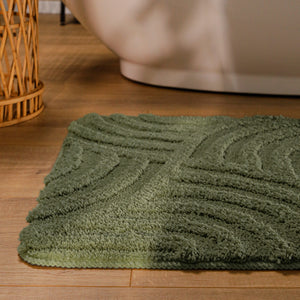 {"class" => "product-thumbnails__image", "alt" => "Badteppich von BathKing by WECONhome Fiete Kiefer Grün runde Matte im Badezimmer vor Badewanne, Strukturmuster im Flor auf Holzboden sichtbar"}